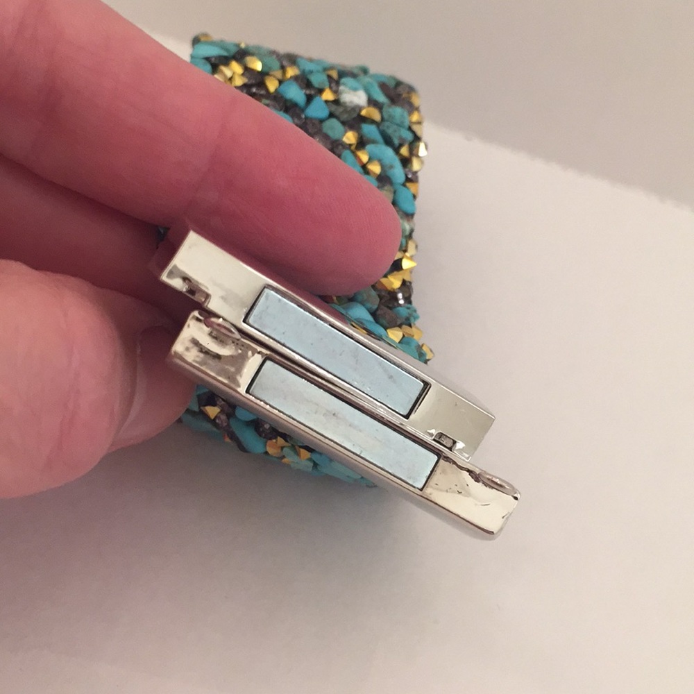 Beautiful Boho Turquoise Chip Soft Cuff Bracelet - Picture 4 of 7